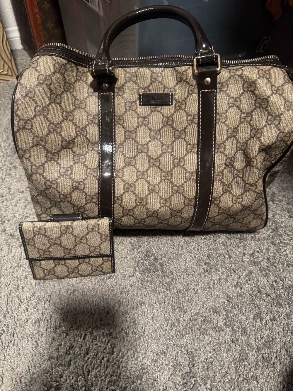 AUTHENTIC- Make Offer- Gucci Beige/Tan Monogram Boston Bag with Matching Wallet